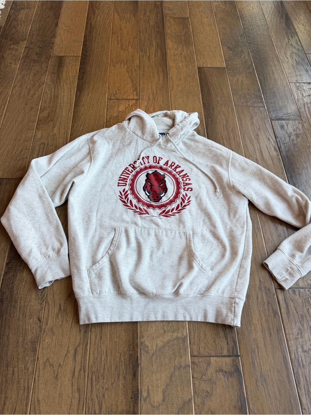 University of Arkansas Light Heather Grey Hoodie with Razorback Logo